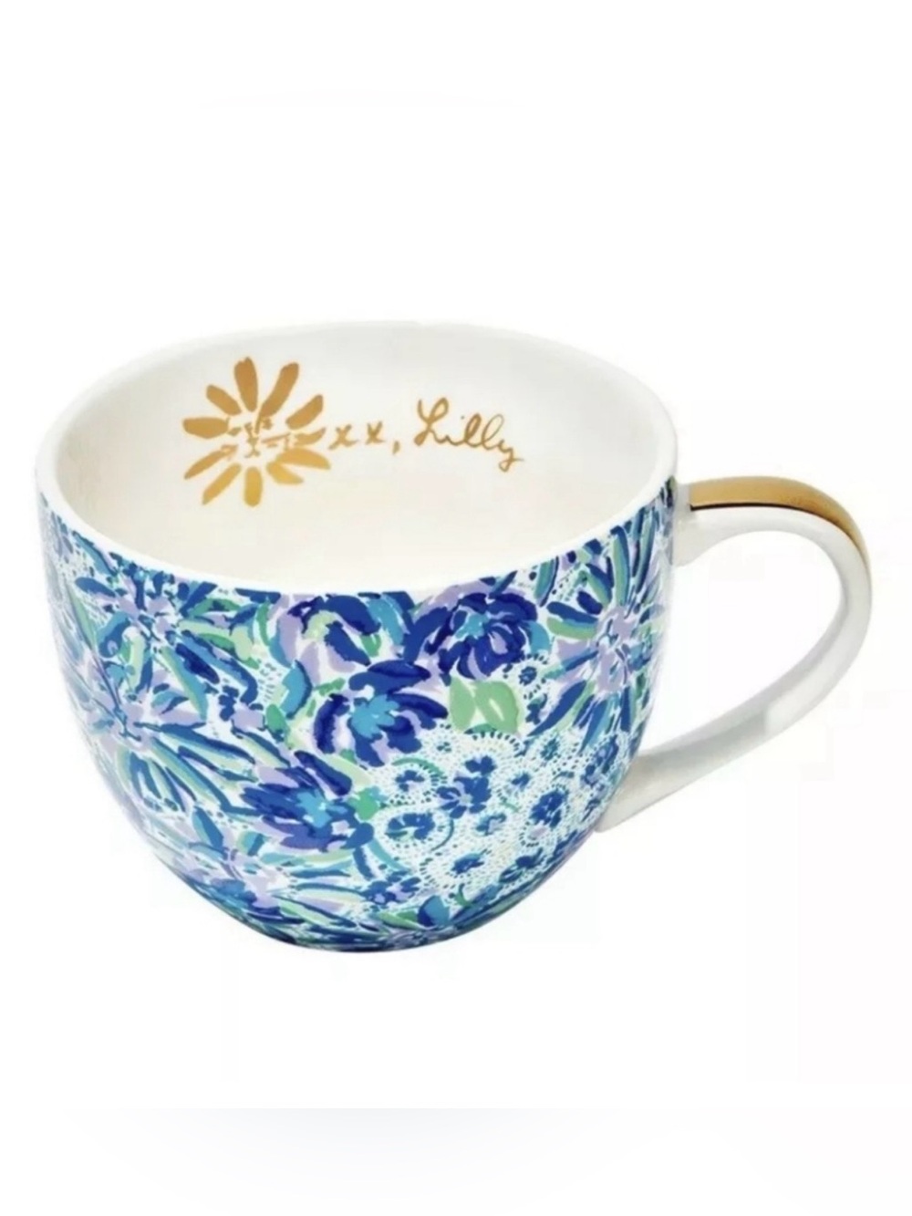 Lilly Pulitzer Blue & Green Floral Ceramic Mug with Gold Detail